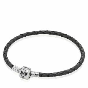 Pandora Black Single Leather Woven Cord Bracelet